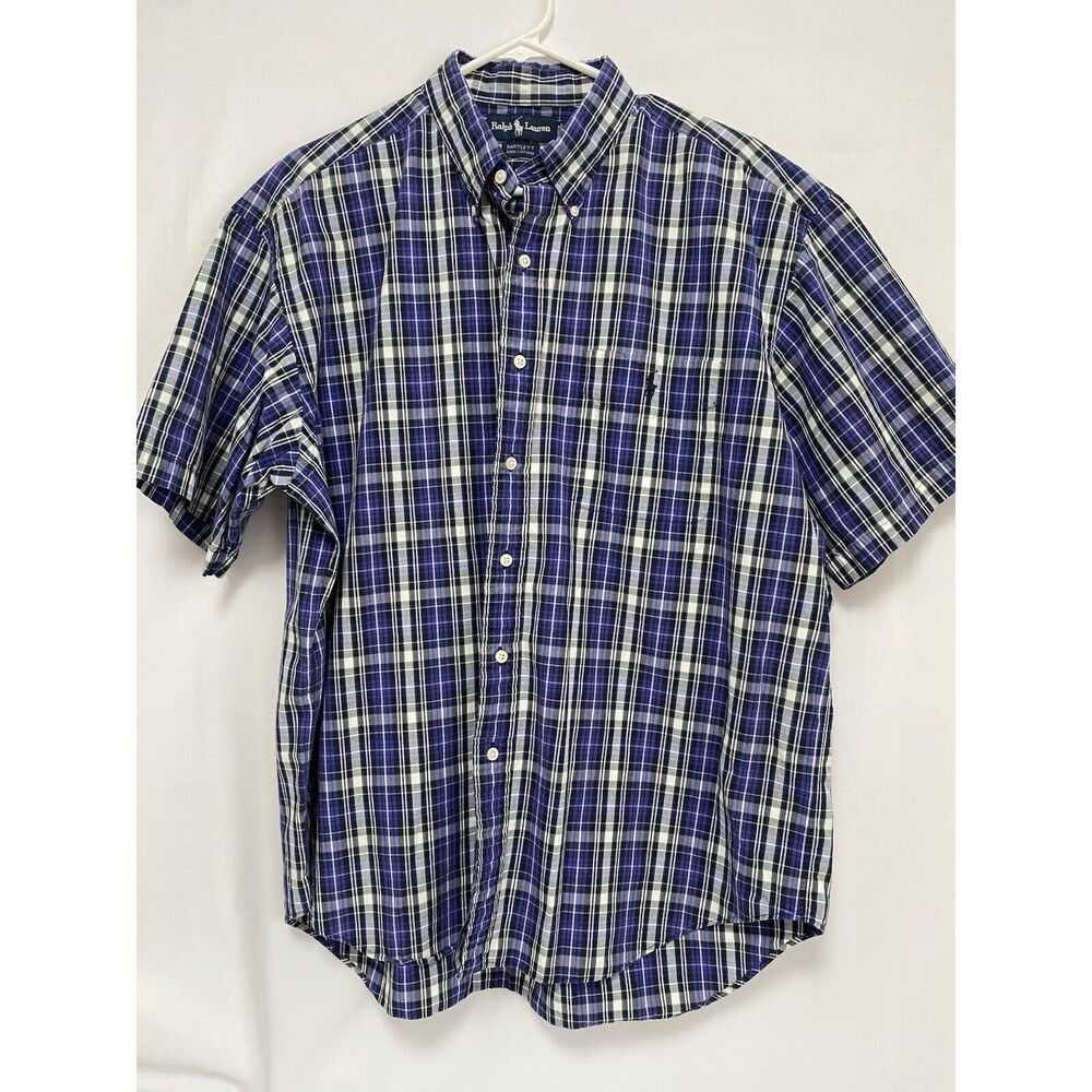 Ralph Lauren Mens Purple Plaid Short Sleeve Button Shirt Bartlett Fit XL Cotton‎